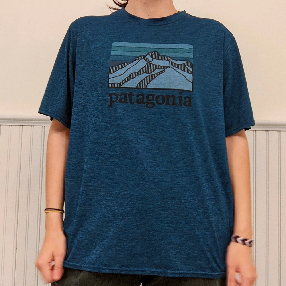 Teal Blue Patagonia Mountain Graphic Tee